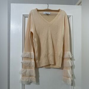 Derek Lam Beige V-Neck Sweater with Layered Sleeves